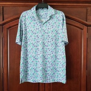 Rhoback Floral Leaf Print Performance Golf Polo Shirt Size M